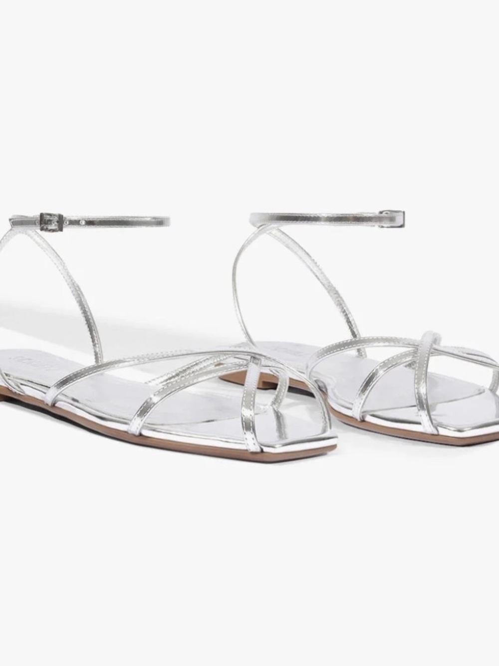 SCHUTZ Silver Metallic Strappy Flat Sandals